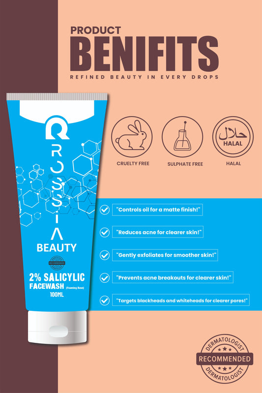 Key Benefits of Rossia Beauty 2% Salicylic Acid Face Wash for acne-prone skin: cleanses deeply, prevents breakouts, and balances oily skin