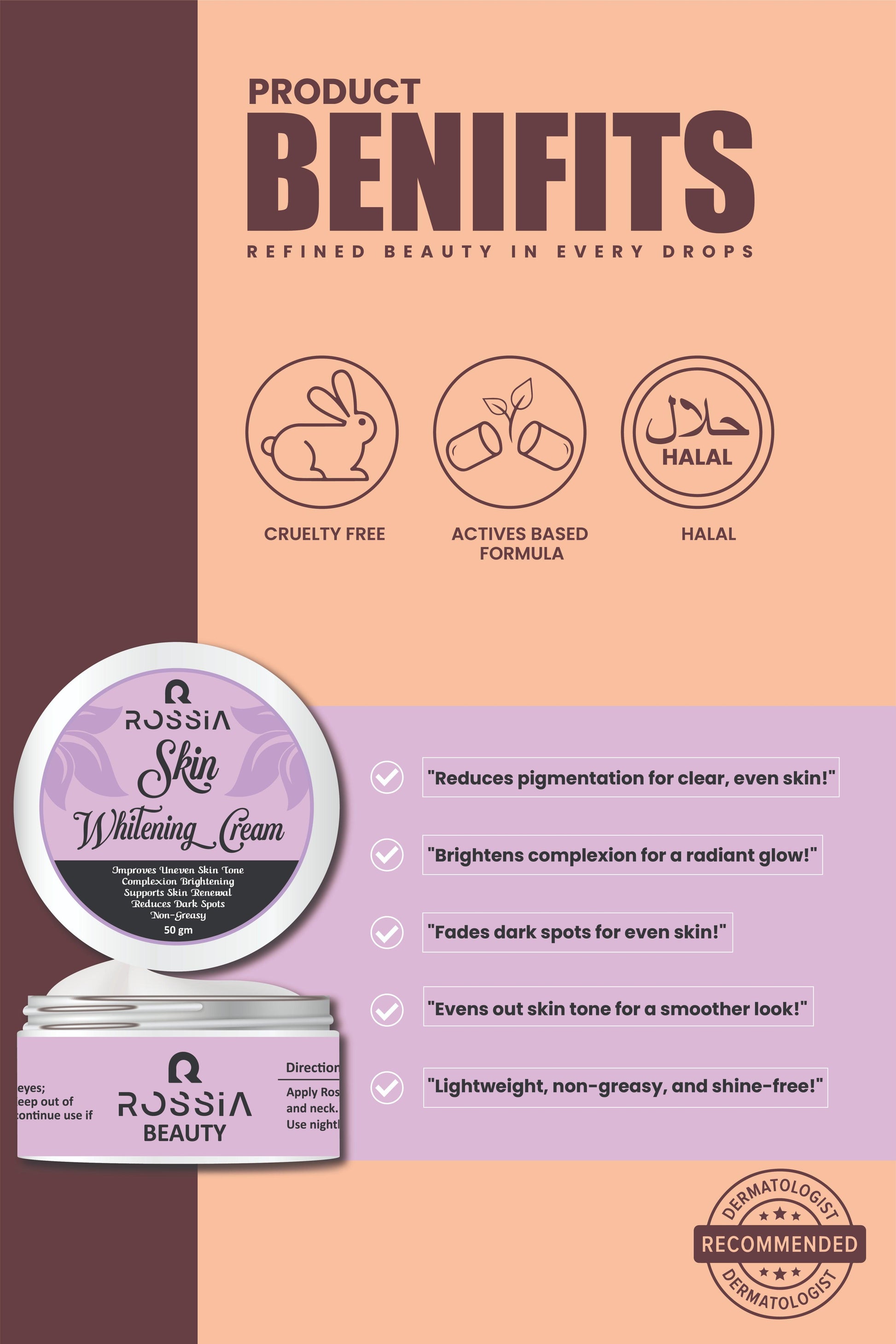 Rossia Beauty SKin whitening creamn benefits